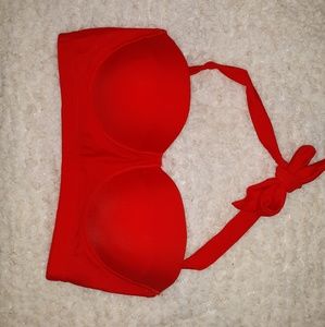 Bright red padded bathing suit top Large